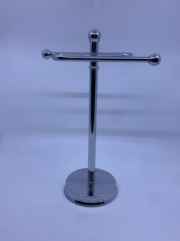 SILVER METAL TOWEL COUNTER TOP HOLDER.