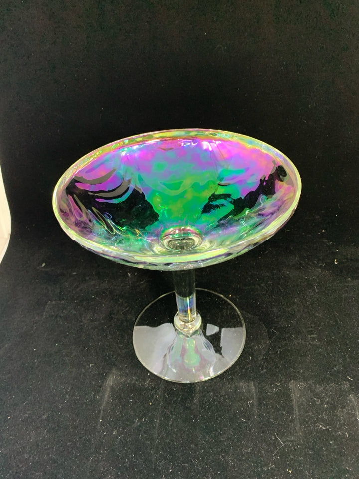 VTG LARGE IRIDESCENT MARTINI GLASS.