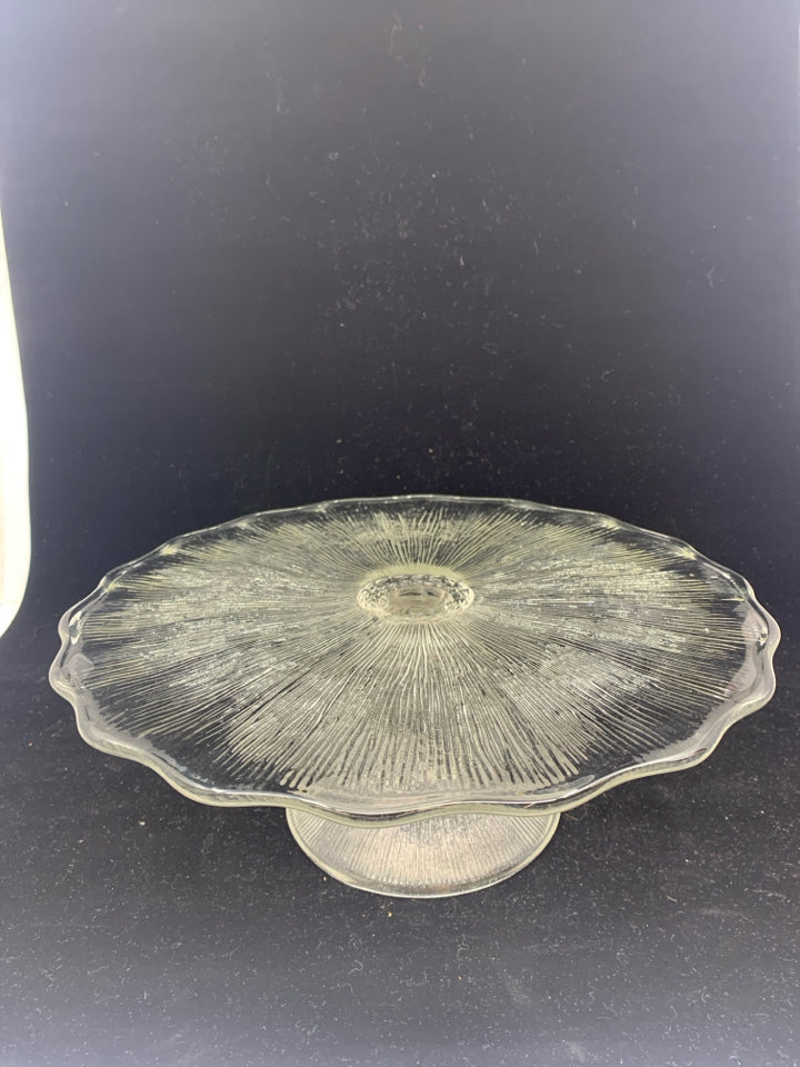 TEXTURED GLASS FOOTED CAKE STAND.