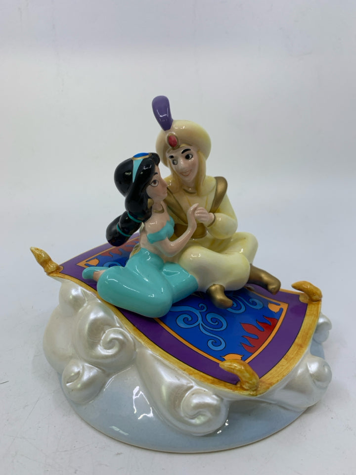CERAMIC ALADDIN & JASMINE ON MAGIC CARPET MUSIC BOX.