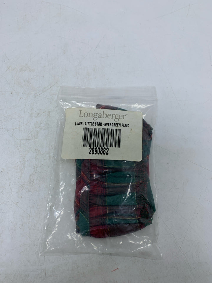 LONGABERGER LITTLE STAR EVERGREEN PLAID LINER IN BAG.