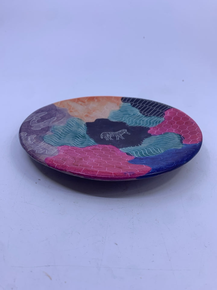 COLORFUL ZEBRA STONE CARVED TRINKET DISH.