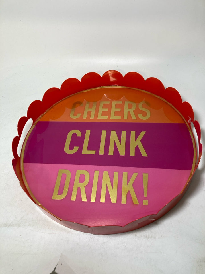 COLORFUL METAL CHEERS CLINK DRINK CIRCLE TRAY.