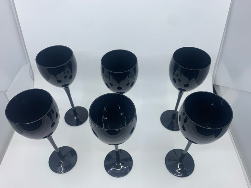 6 BLACK WIDE WINE GLASSES.