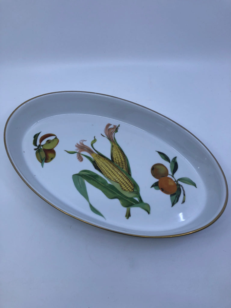 VTG OVAL BAKING DISH W CORN AND FRUIT- EVESHAM.
