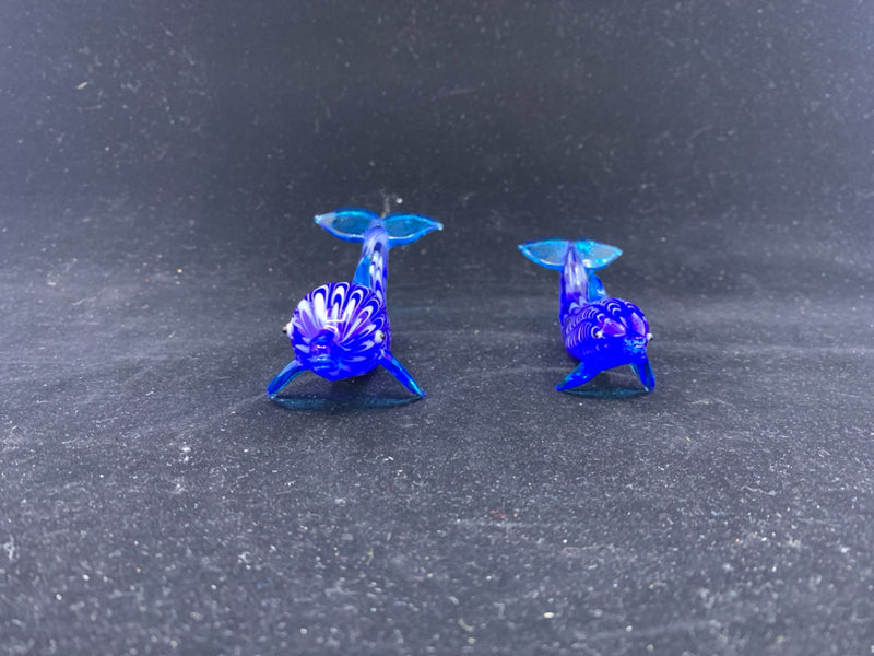 2 LENOX "DEEP BLUE DOLPHINS" ART GLASS.