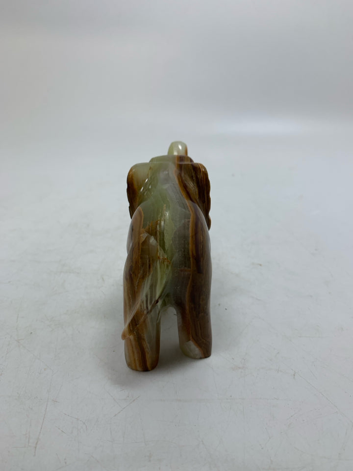 MULTI COLORED STONE ELEPHANT FIGURINE.