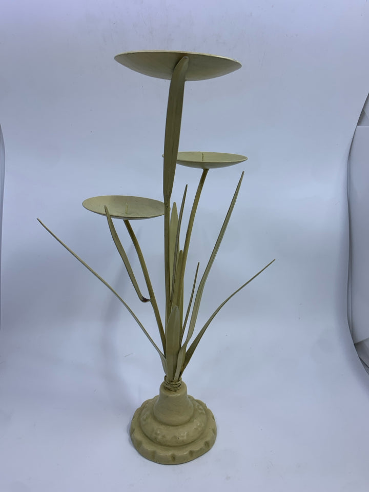 METAL GRASS CANDLE HOLDER BEIGE W/3 CANDLE TRAYS.