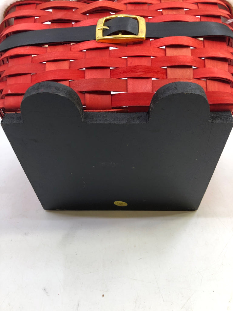 WOVEN RED/WHITE/BLACK SANTA'S PANTS BASKET W/ FEET.