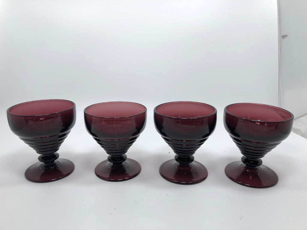 4PC SM PURPLE GLASS GOBLETS.