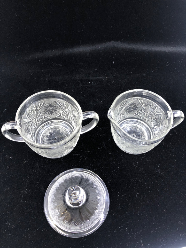 VTG ETCHED FLORAL SUGAR AND CREAMER.