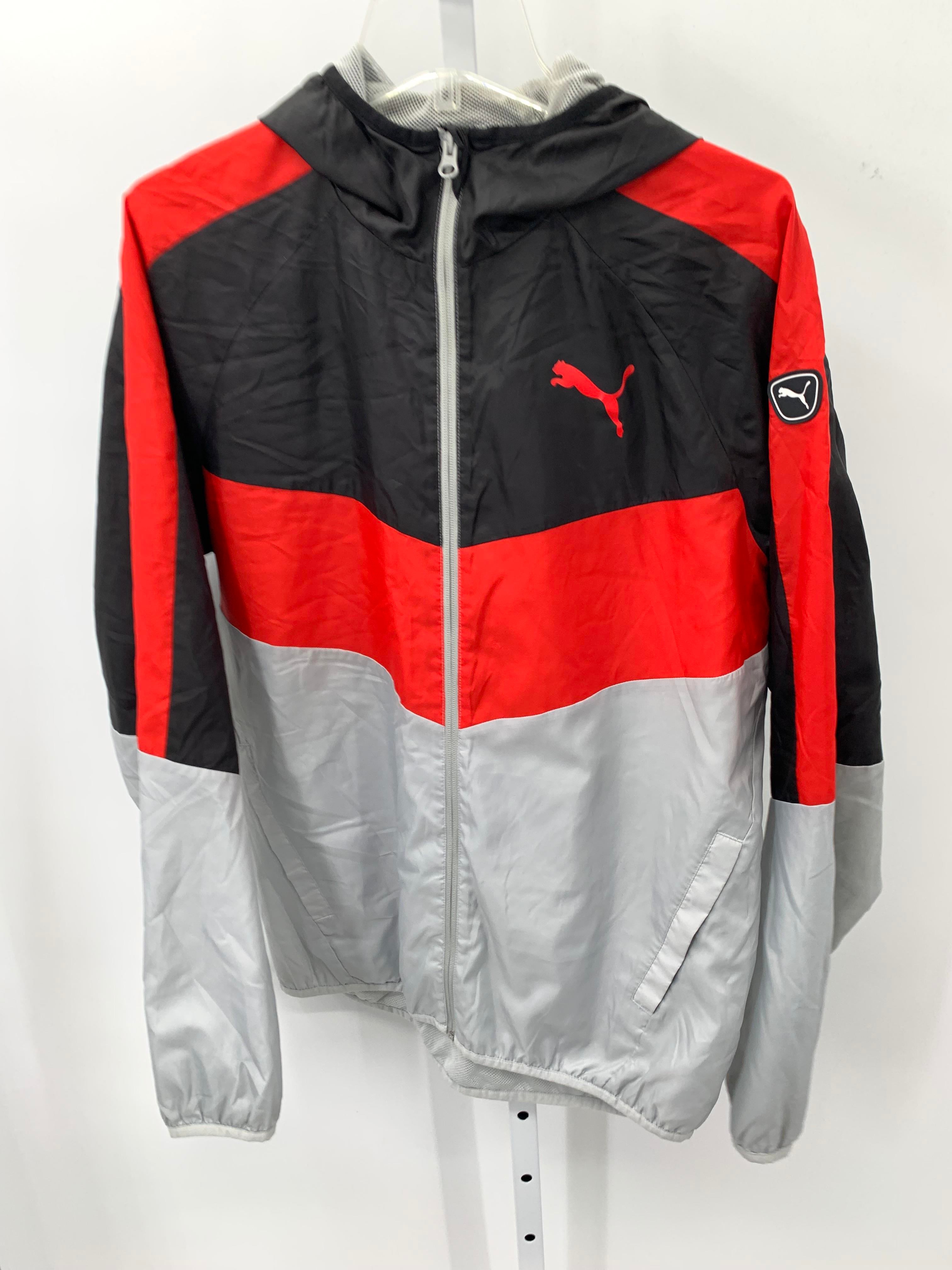 RED GREY HOODED WINDBREAKER.
