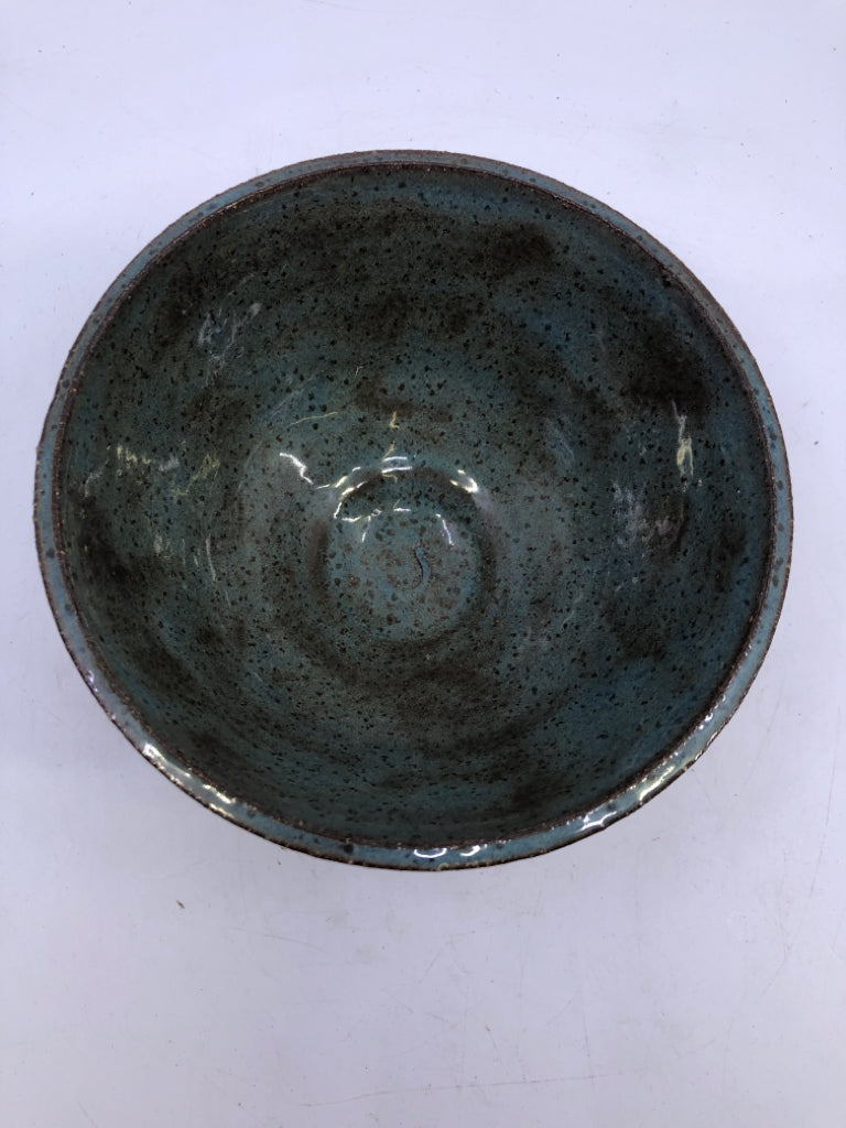 TEAL BROWN CERAMIC PLANTER.