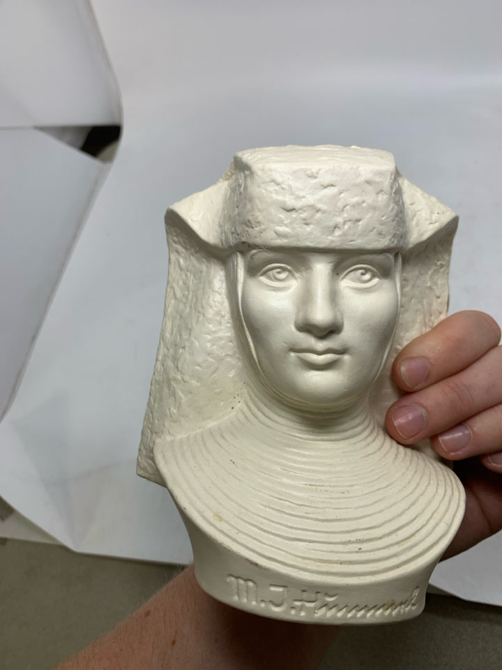 NUN BUST FIGURINE SIGNED KROBEK 1967.