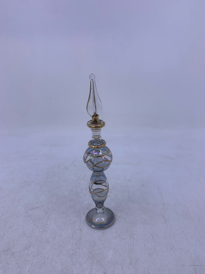 VERY DELICATE PERFUME BOTTLE BLUE W/ GOLD DETAILS.