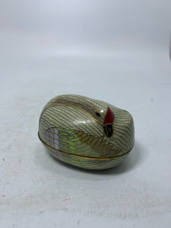 VTG ENAMEL BRASS SWAN TRINKET BOX.
