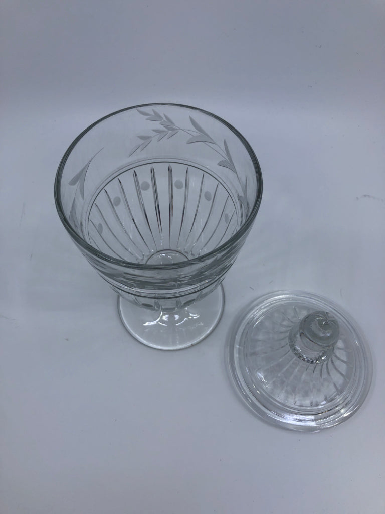 FOOTED ETCHED DOTTED CANDY DISH.
