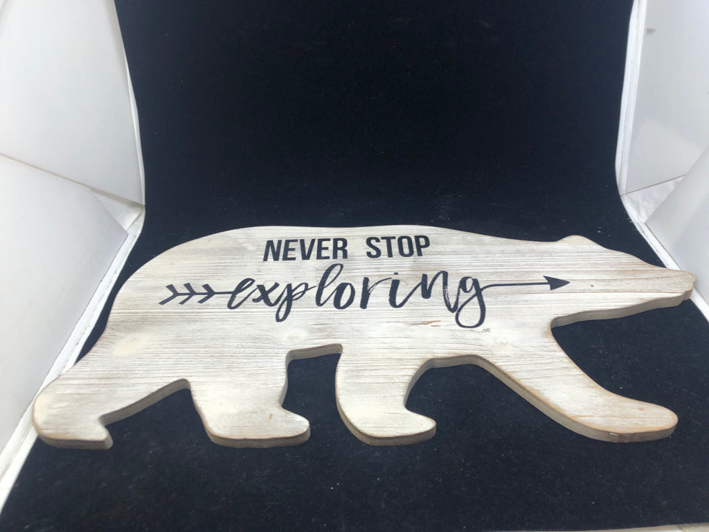 NEVER STOP EXPLORING BEAR WALL HANGING.