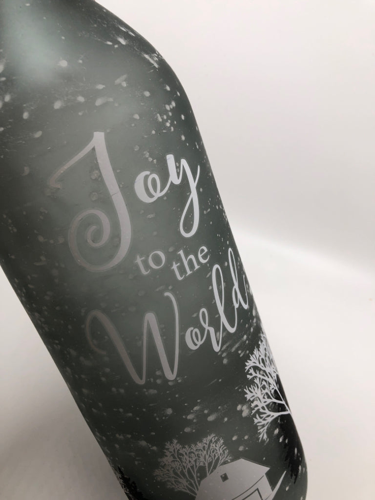 "JOY TO THE WORLD" FROSTED BOTTLE DECOR.