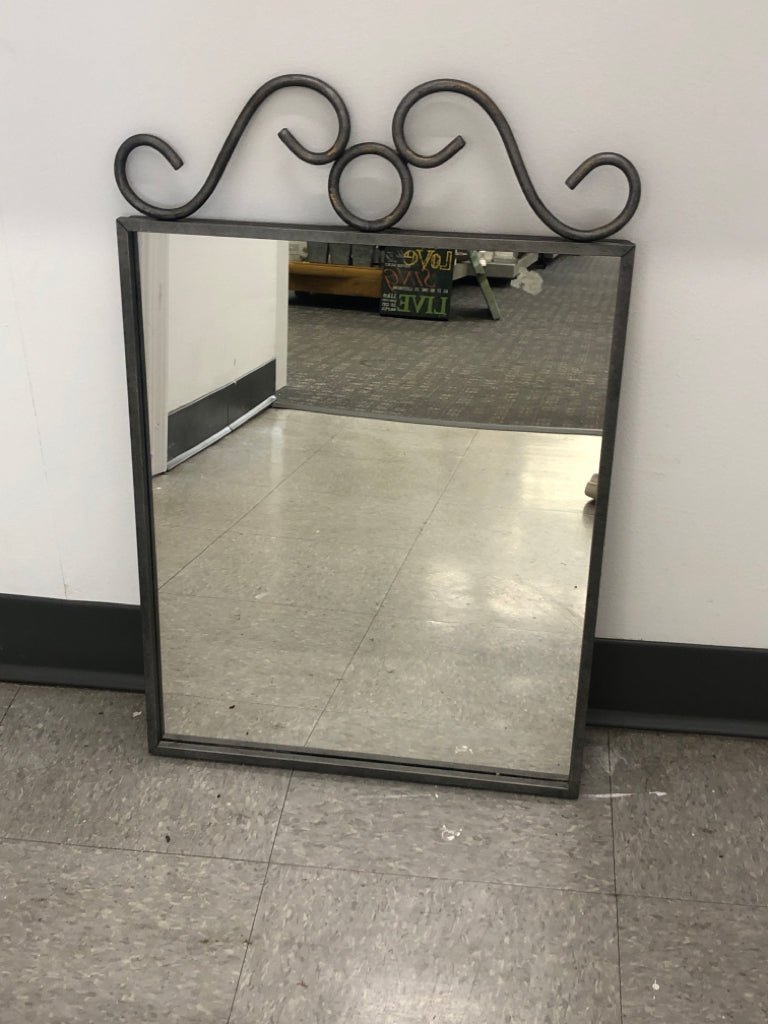 HEAVY METAL SCROLL FRAMED MIRROR.