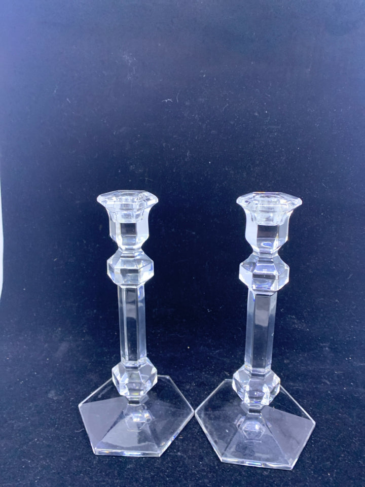 2 CRYSTAL TAPERED CANDLES HEXAGON BASE.