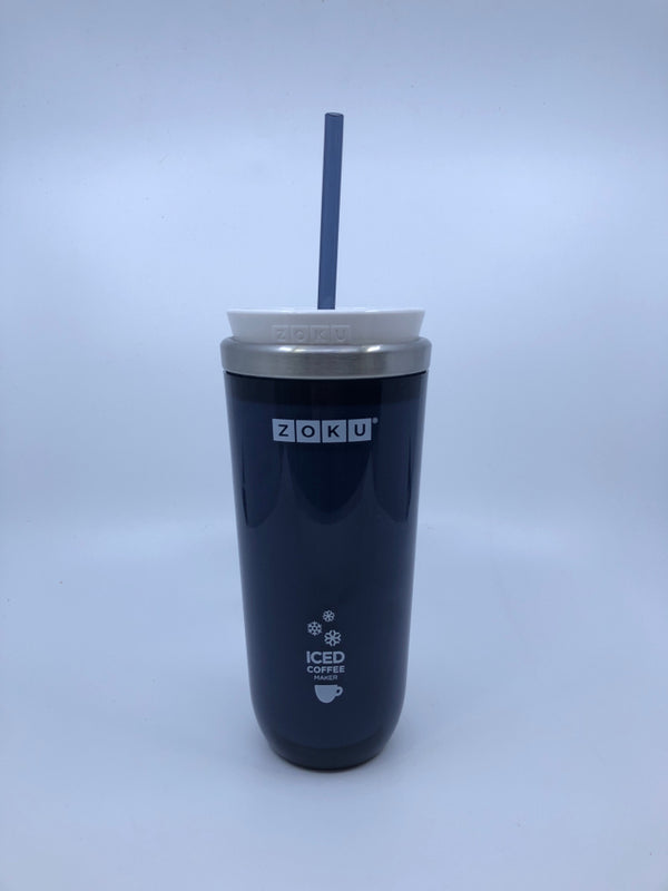NEW DARK BLUE ZOKU ICED COFFEE MAKER CUP W/ DIRECTIONS.