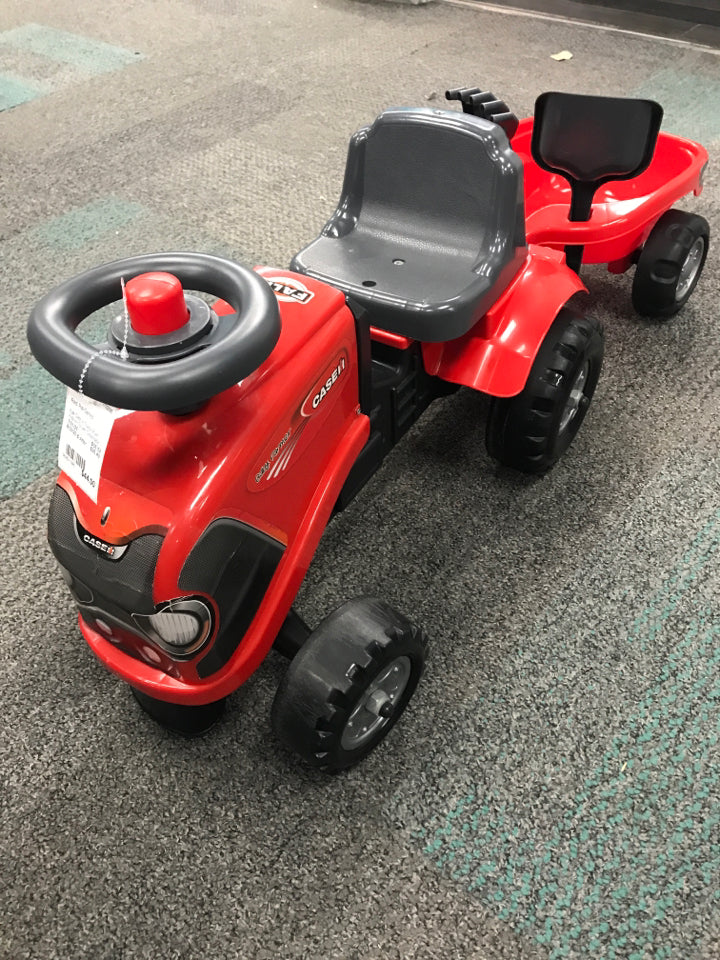 Falk Case IH Tractor Push Ride-on Toy with Detachable Trailer Rake and Shovel