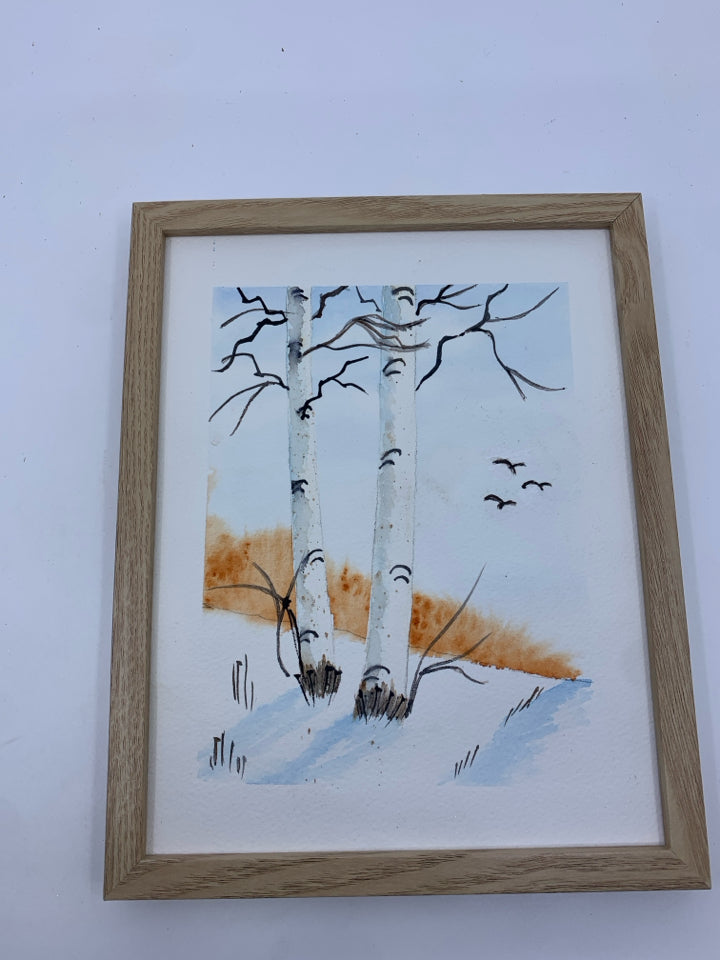 SMALL WATER COLOR BIRCH TREE WALL HANGING.