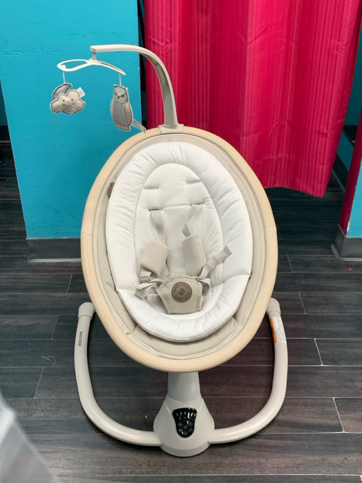 Maxi-Cosi Cassia Baby Swing - Classic Oat: Adjustable Speed Settings, Reclining