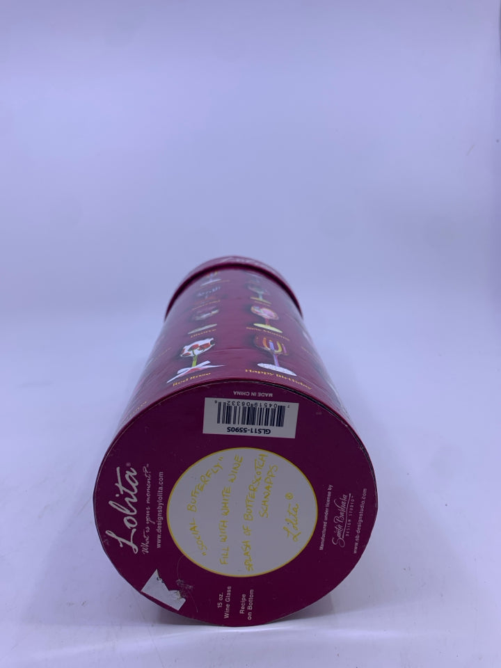 NIB LOLITA SOCIAL BUTTERFLY WINE GLASS.