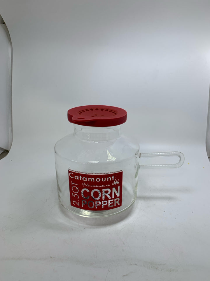 GLASS MICROWAVE CORN POPPER W/ SILICONE LID.