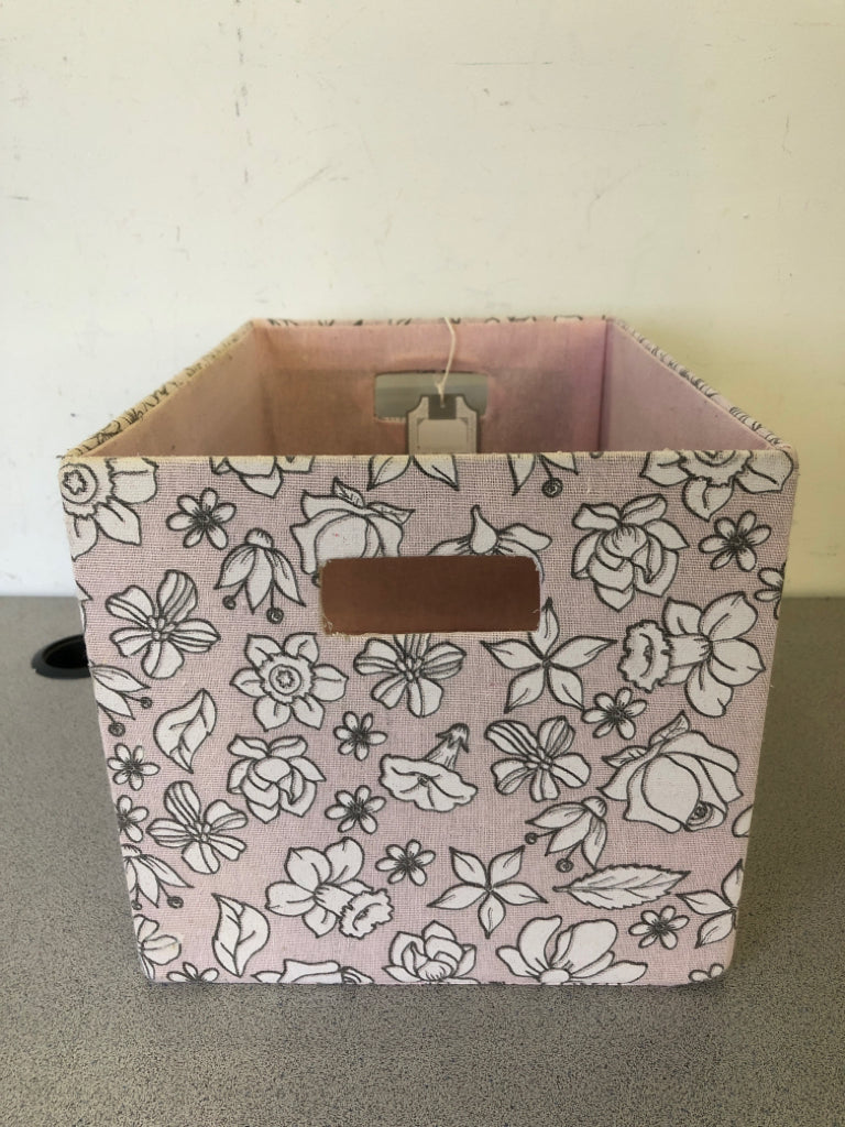 PINK FLOWER FABRIC STORAGE BIN.