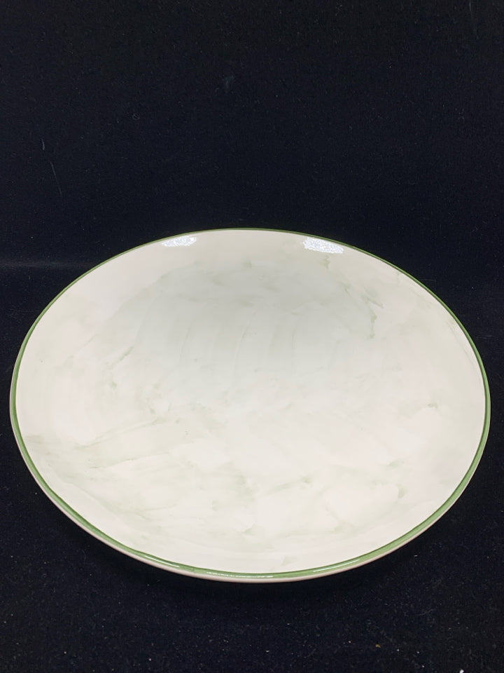 PRIMA DONNA WHITE CERAMIC SERVING PLATE W/GREEN RIM.
