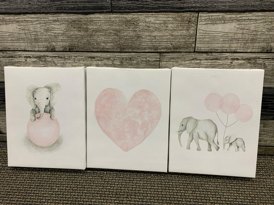 3 PC SMALL CANVAS ELEPHANTS.