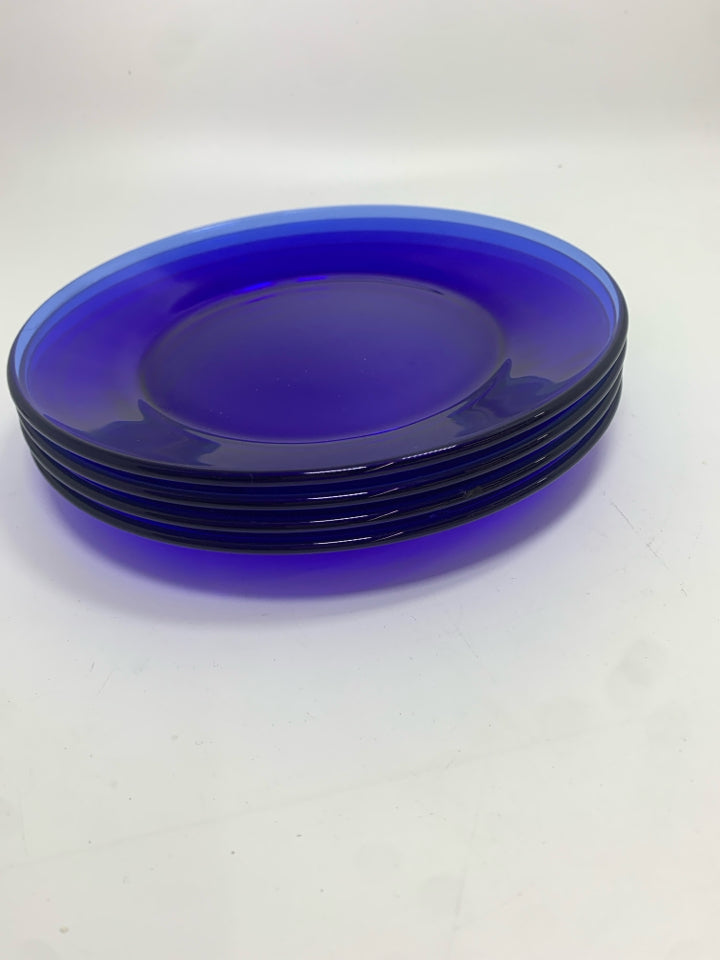 4 COBALT BLUE LUNCH PLATES.