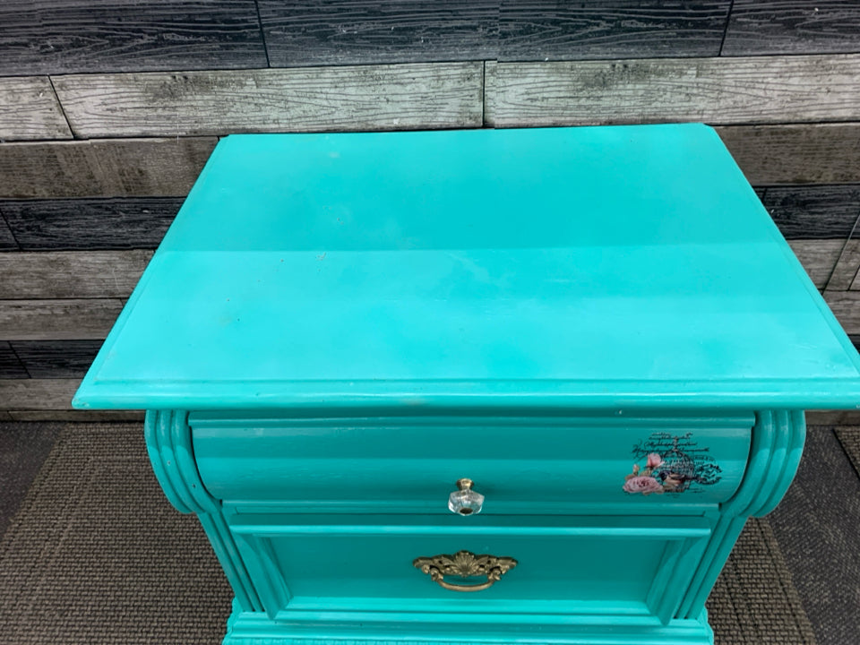 BRIGHT TEAL 2 DRAWER NIGHT STAND.