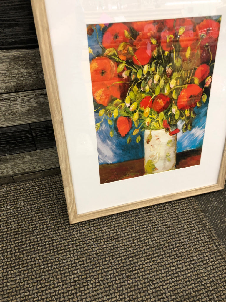 RED POPPIES FLORAL FRAMED PRINT.