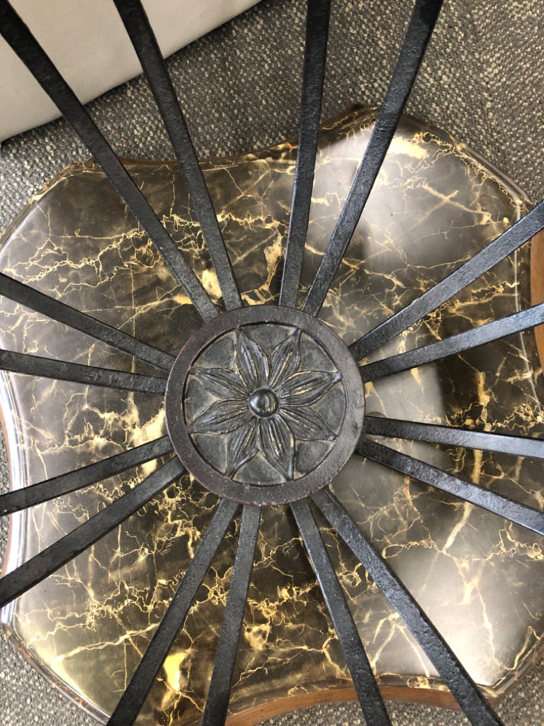MARBLE CAGE-STYLE GLASS-TOP COFFEE TABLE.