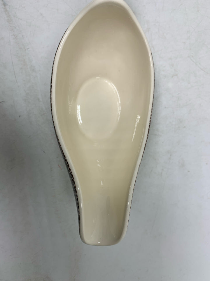 SPODE WOODLAND GRAVY BOAT W/ MALLARD DUCK & SNIPE BIRD BROWN FLORAL BOARDER.