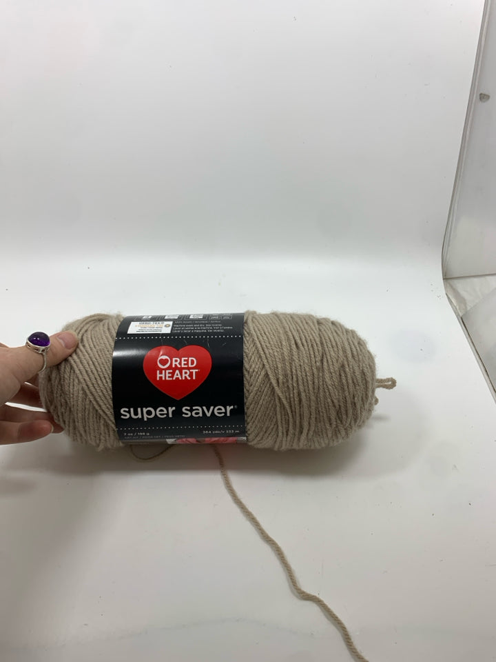 TAN RED HEART YARN.