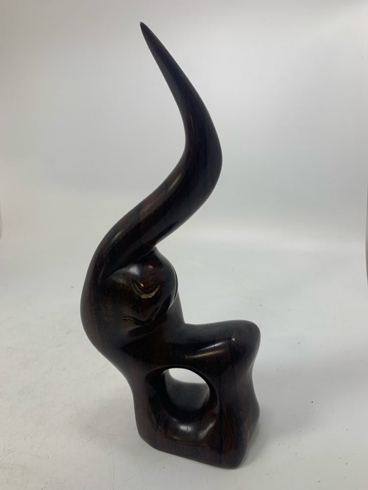 ABSTRACT DARK WOOD CARVED FIGURE DONUT HOLE SIGNED BOTTOM.