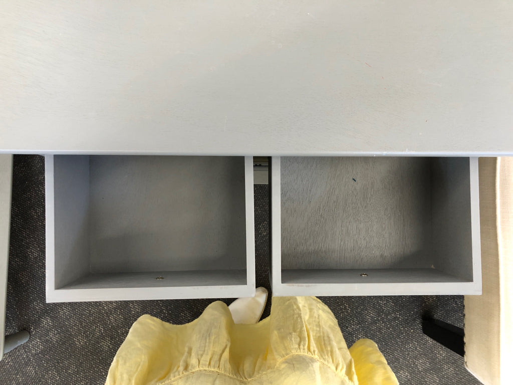 GREY SIDE TABLE W/ 3 DRAWERS.