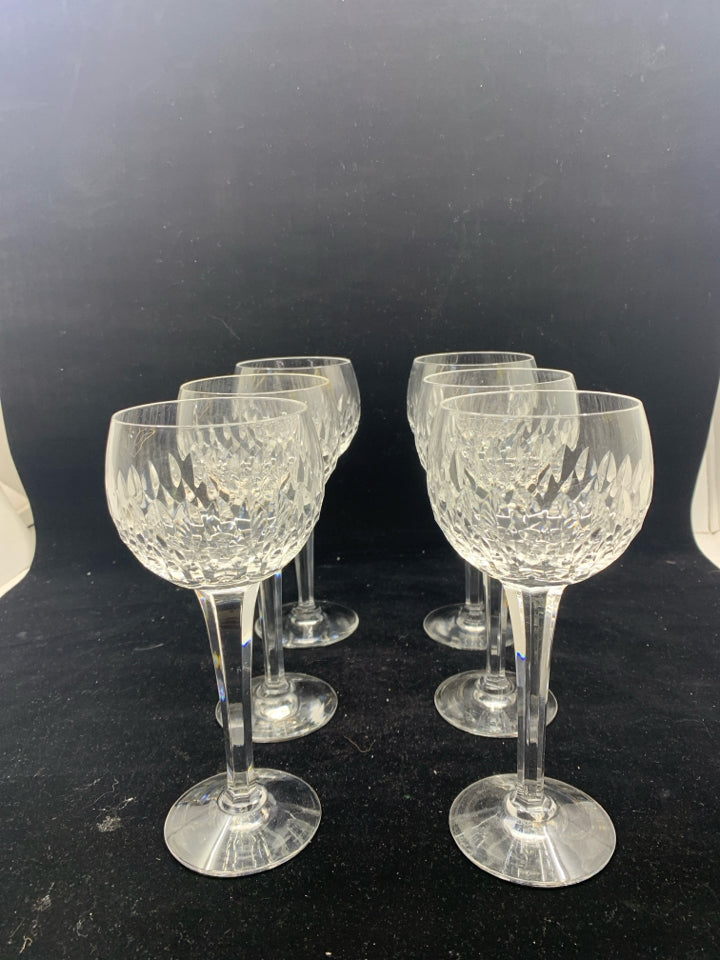 6 CUT GLASS BULB WINE GLASSES.