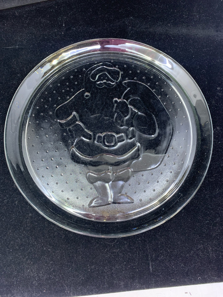ROUND GLASS SANTA SERVING PLATTER.