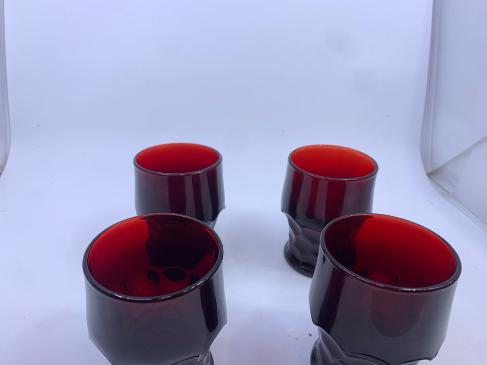 4 VTG SHORT AVON CRANBERRY WATER GLASSES.