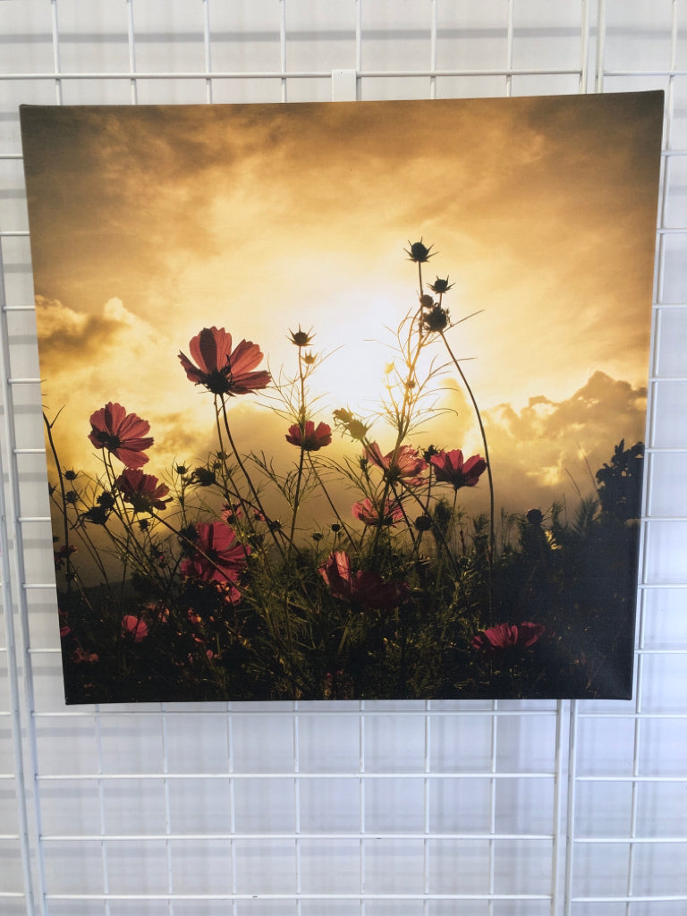 RED POPPY SUNSET CANVAS WALL ART.