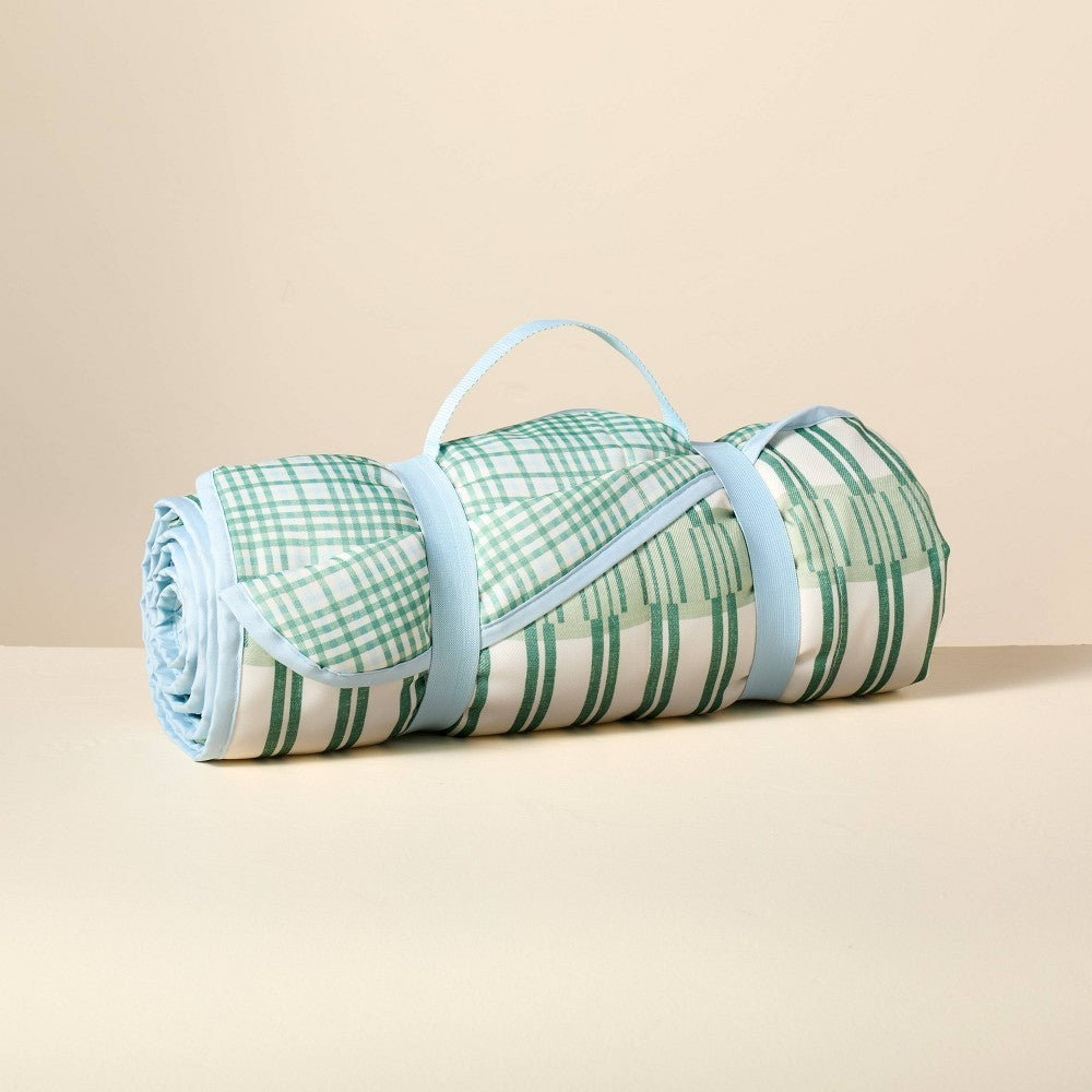 70"x70" Reversible Plaid Picnic Blanket Green/Blue/Cream - Hearth & Hand™ with M