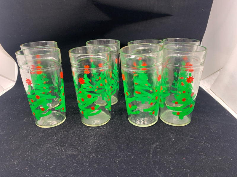 8 HEAVY GLASS CHRISTMAS TREE GLASSES.