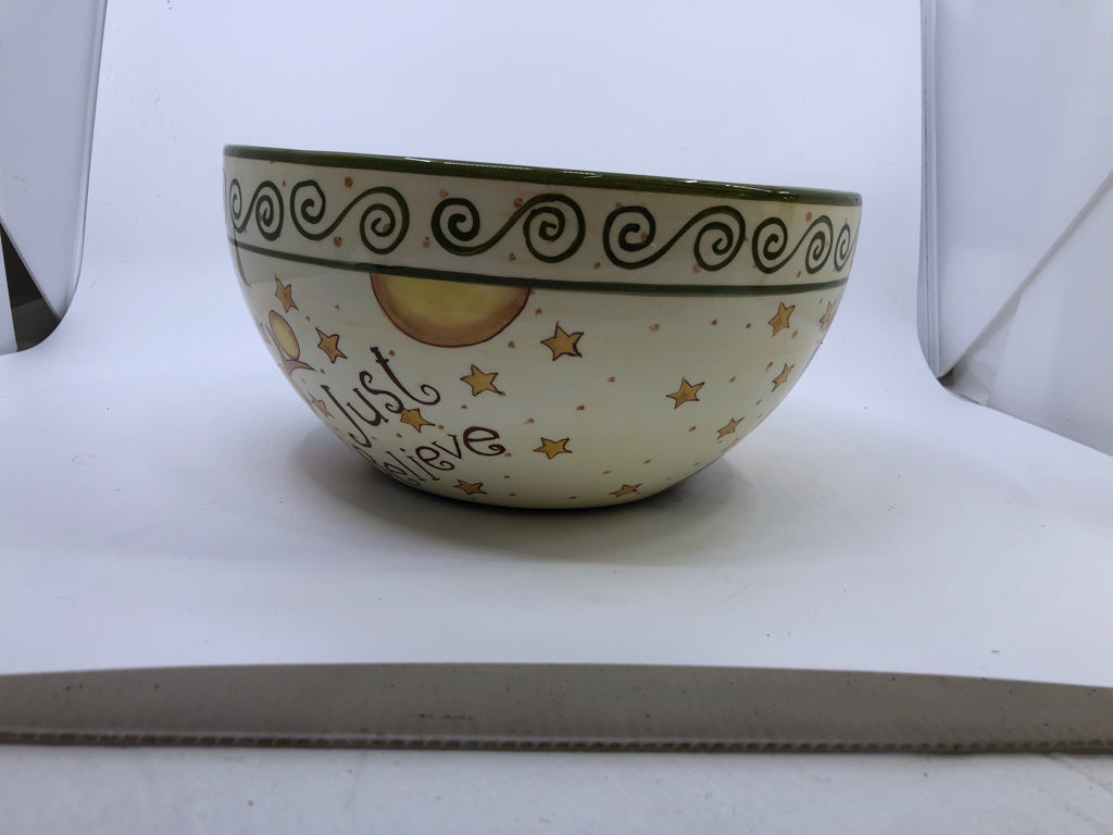 JUST BELIVE YELLOW/GREEN SNOWMAN SERVING BOWL.