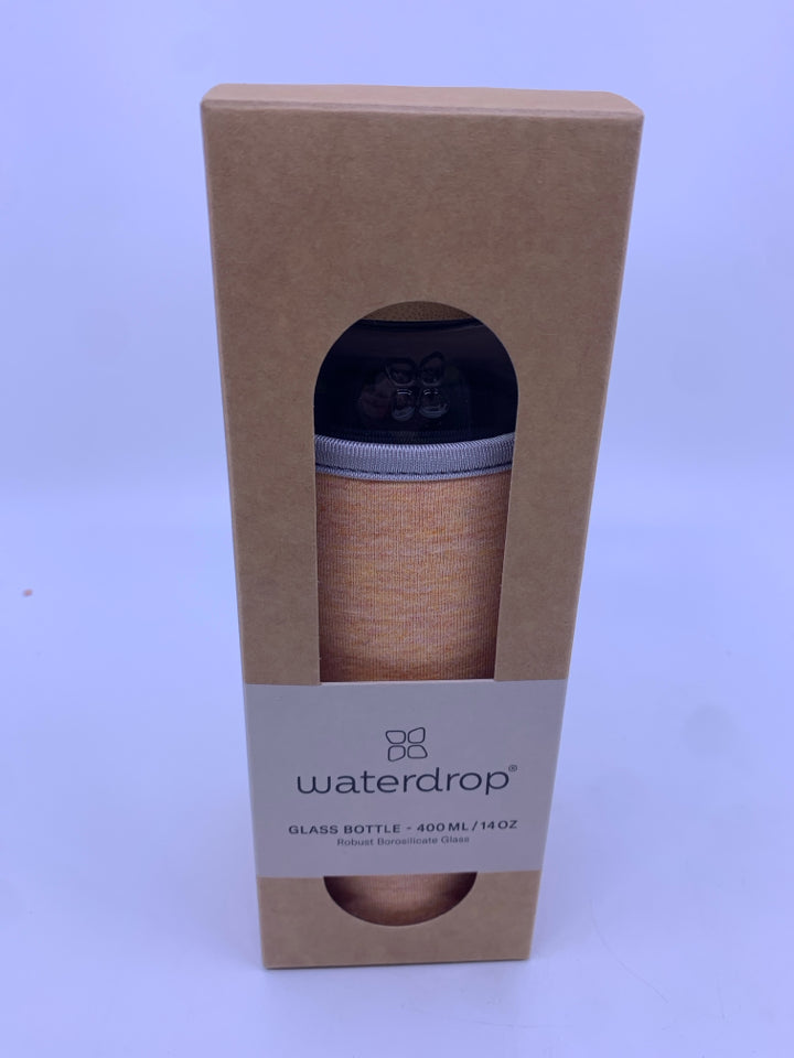 NIB WATERDROP GLASS BOTTLE + SLEEVE.